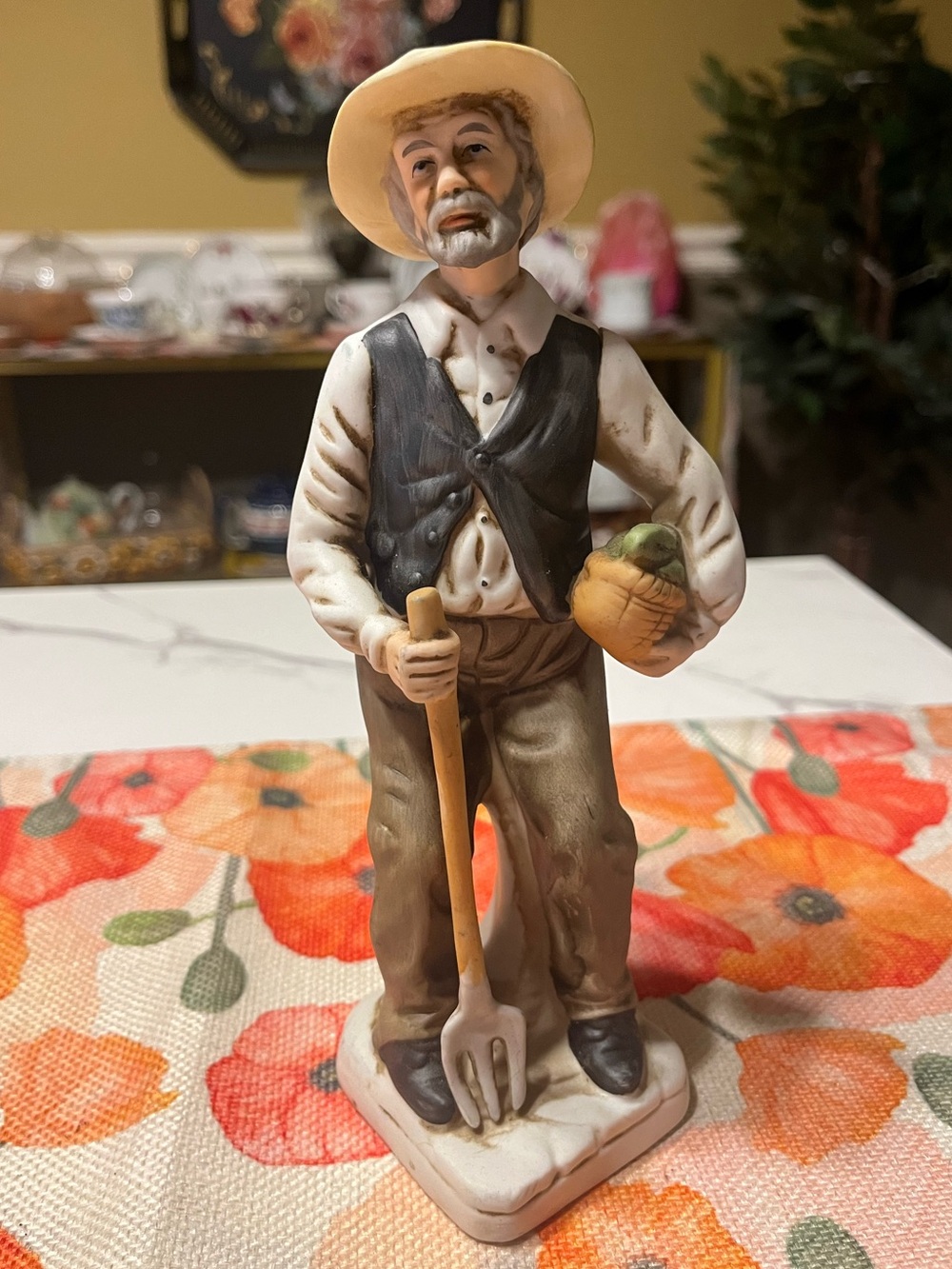 Vintage Lefton Man With Vegetables Bisque Porcelain Figurine